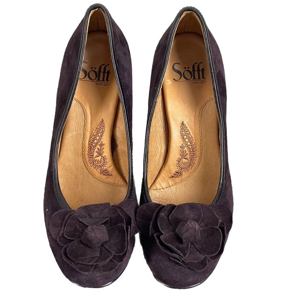 Sofft Purple Suede 3" Heels Leather Purple Suede Flower Von Maur Sz 6.5 - Picture 2 of 10